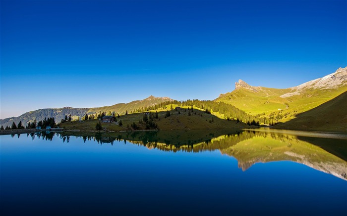 lac rivière reflet colline-Paysage Fond d'écran Vues:12670