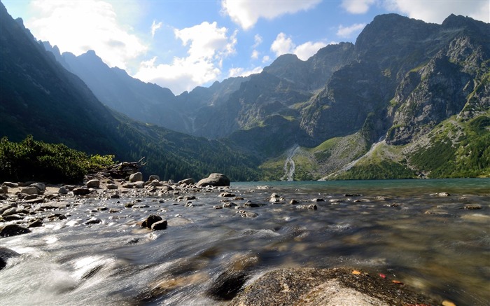 rivière rochers montagnes ciel-Paysage Fond d'écran Vues:9724