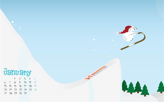 Luge bonhomme de neige-Janvier 2014 calendrier fond d'écran Vues:6909