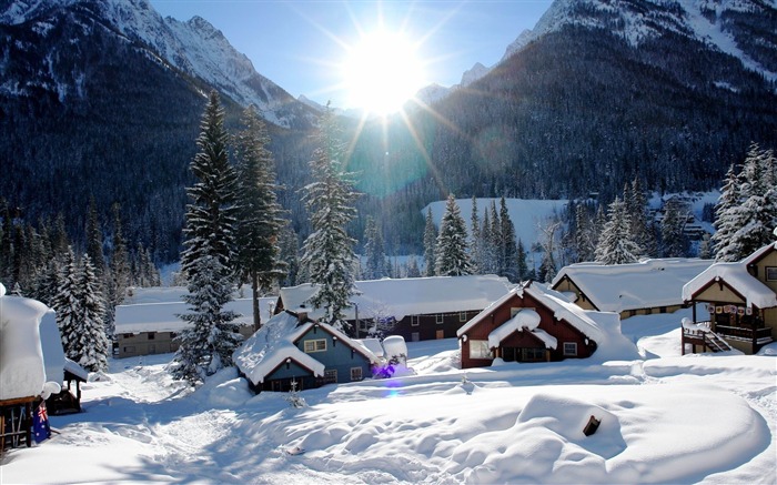 montanhas casas neve inverno-cenário HD papel de parede Visualizações:11721