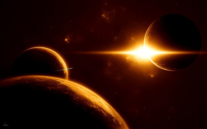 Planetas e paisagem solar HD wallpaper Visualizações:11617