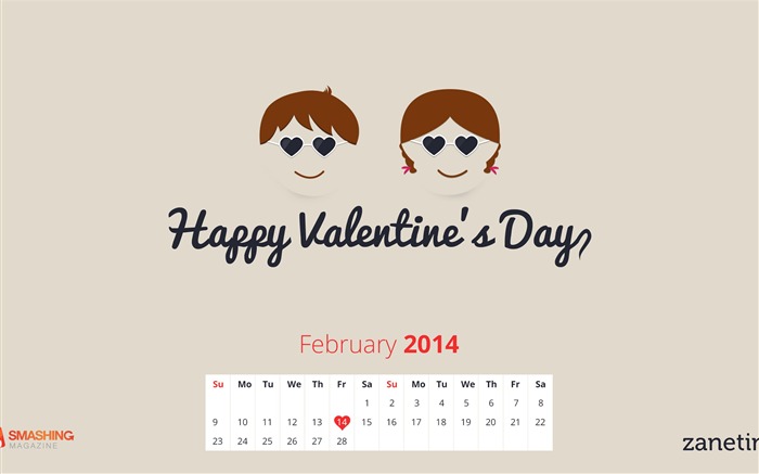 Bonne Saint-Valentin-Février 2014 calendrier fond d'écran Vues:8079