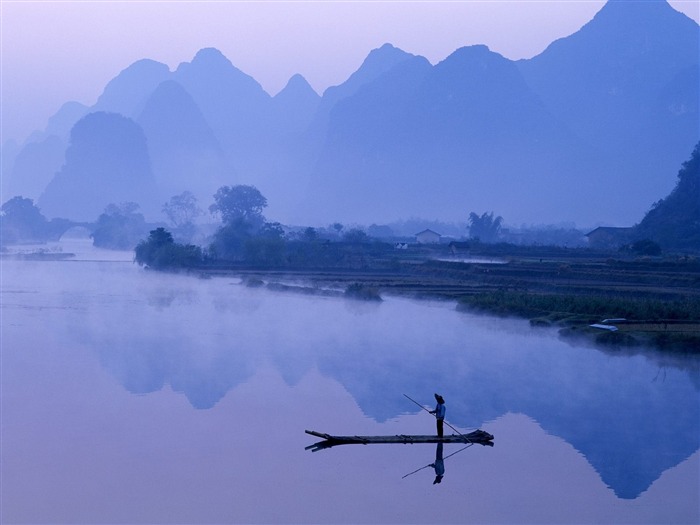 Chine brouillard pêcheur matin-Paysage Fond d'écran Vues:9949