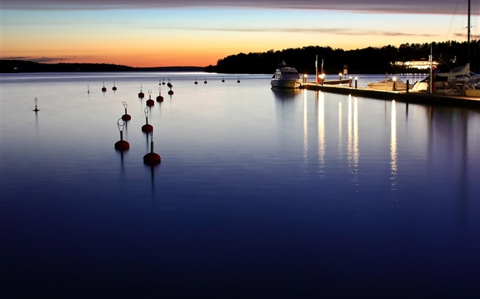 yacht soir amarrage de mer-Paysage Fond d'écran Vues:7025