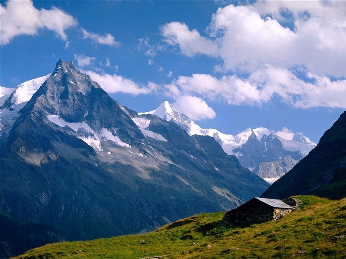 montagnes tops petite maison-Nature Fond d'écran Vues:9549