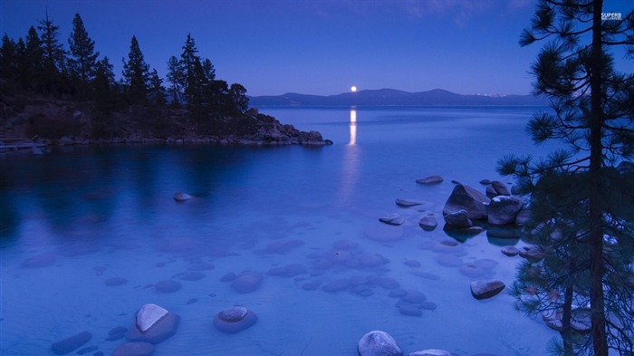 lac au clair de lune clair-nature Fond d'écran Vues:10895