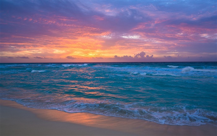 海浪海滩夕阳-风景高清墙纸 浏览:19713