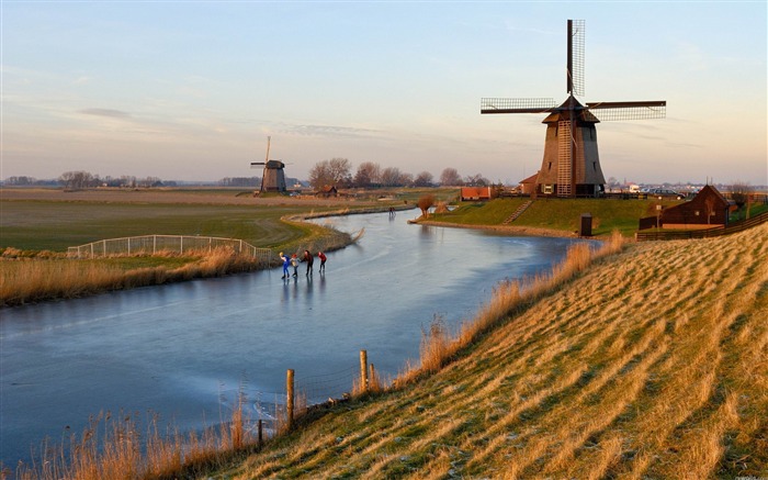 Rivière moulin à vent hollandais-paysage HD Fond d'écran Vues:11655