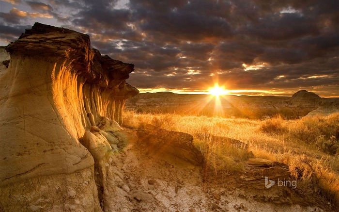 Fondo de pantalla de sol brillando roca-Bing tema Vistas:9612