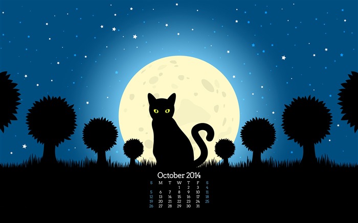 Fondo de pantalla de la noche del gato negro de octubre de 2014 Vistas:12039