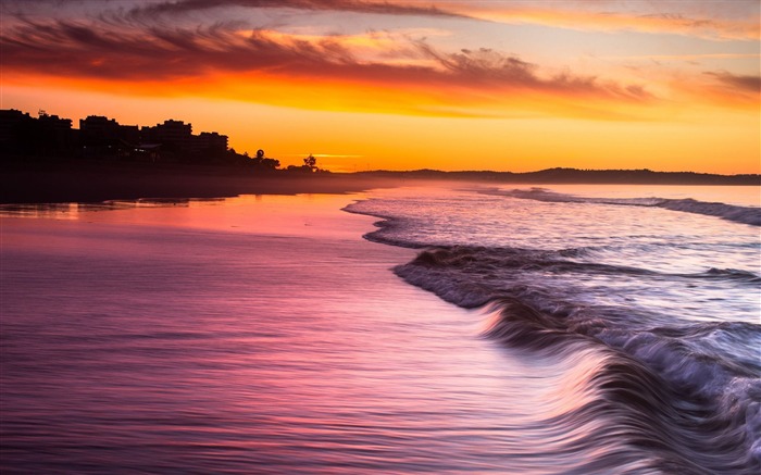 Beach Waves Sunset-HD Desktop Wallpaper Views:12992 Date:2014/11/2 2:19:04