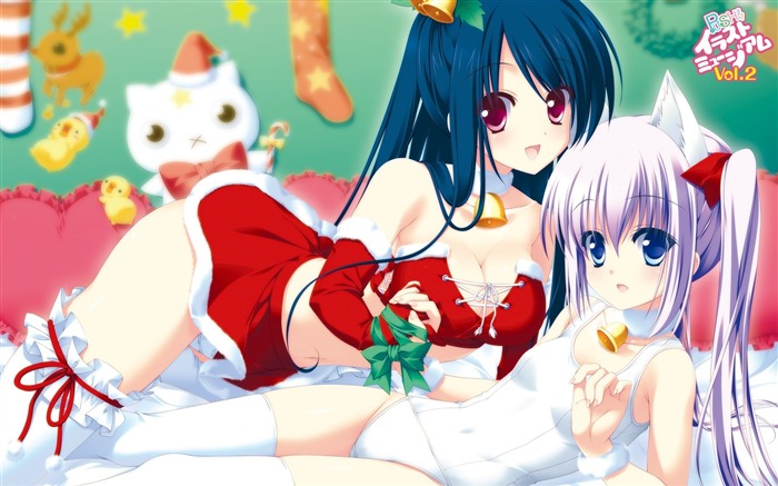 Anime Christmas Girls-Cartoon design wallpaper Visualizações:9754