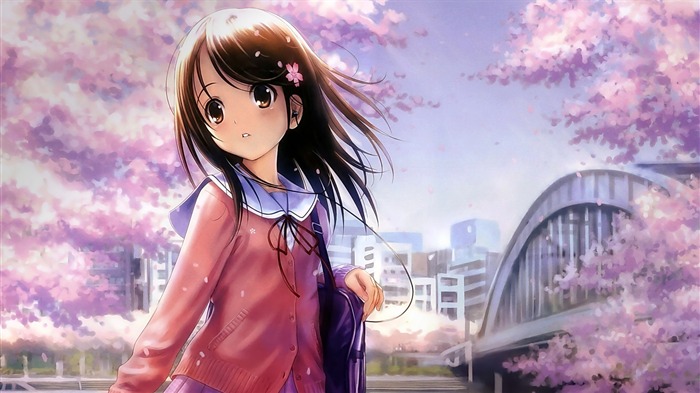 Anime With Sakura Flower-Cartoon design wallpaper Visualizações:18585