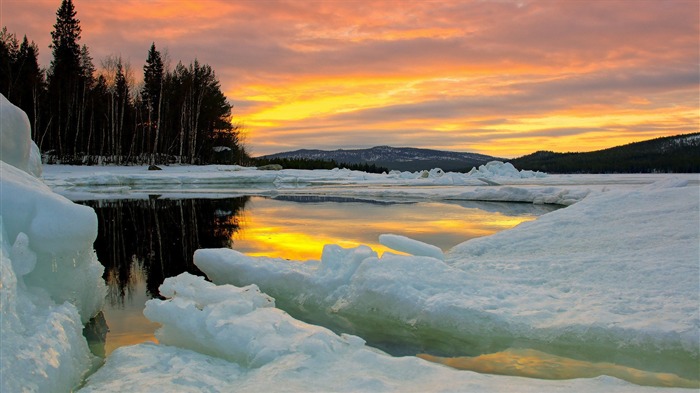 Winter Lake Sunset-Scenery fondo de pantalla HD Vistas:7375