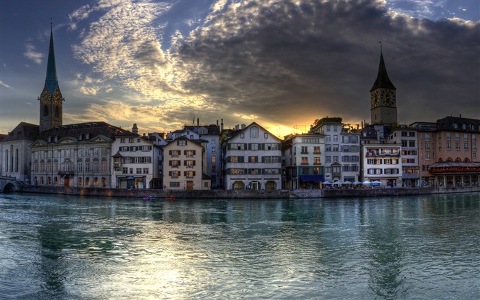 Zurich Suisse au crépuscule-Windows 10 HD Fond d'écran Vues:25064