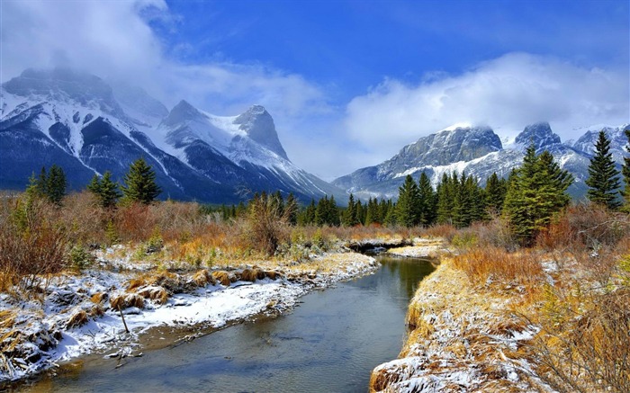 montagnes de la rivière beauté-Nature HD fond d'écran Vues:11362