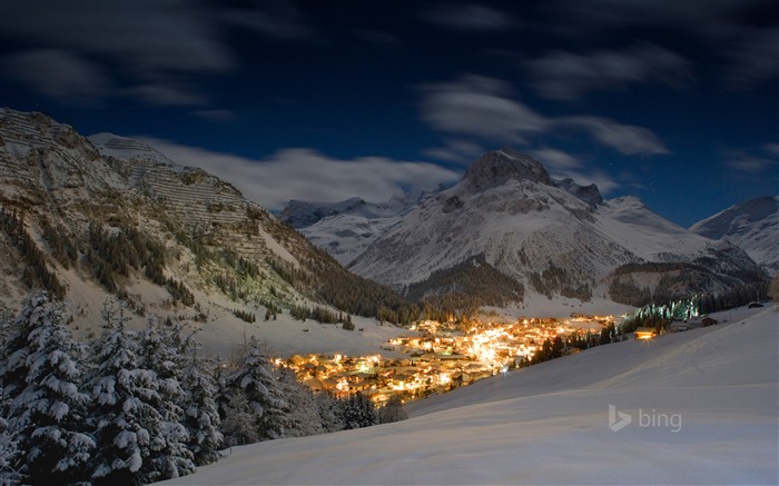 La nieve cubrió el fondo de pantalla del tema Bing de la ciudad-2015 Vistas:9161