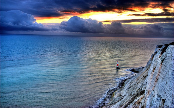 sea lighthouse rock sunset-Photo HD Wallpaper Views:9220 Date:2015/3/4 6:28:15