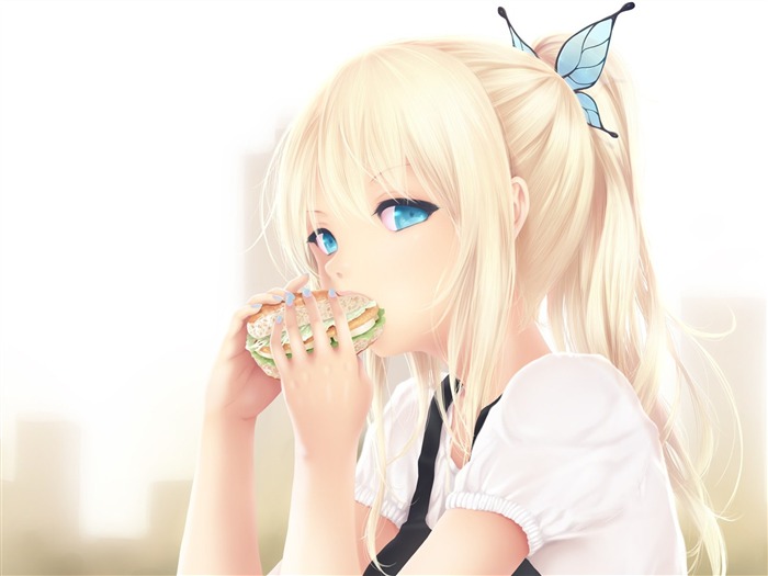 chica anime cara sándwich-diseño fondo de pantalla HD Vistas:10810