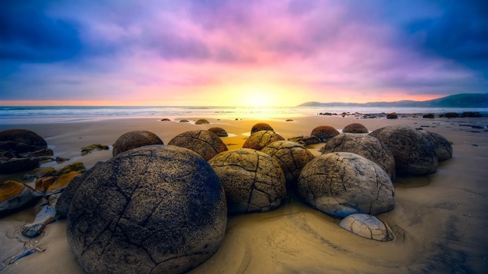 moeraki cantos rodados nueva zelanda-Naturaleza fondo de pantalla HD Vistas:9594