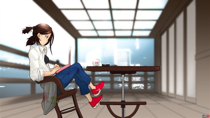 girl anime computer room-Design HD Wallpaper Views:8735 Date:2015/9/16 7:07:12