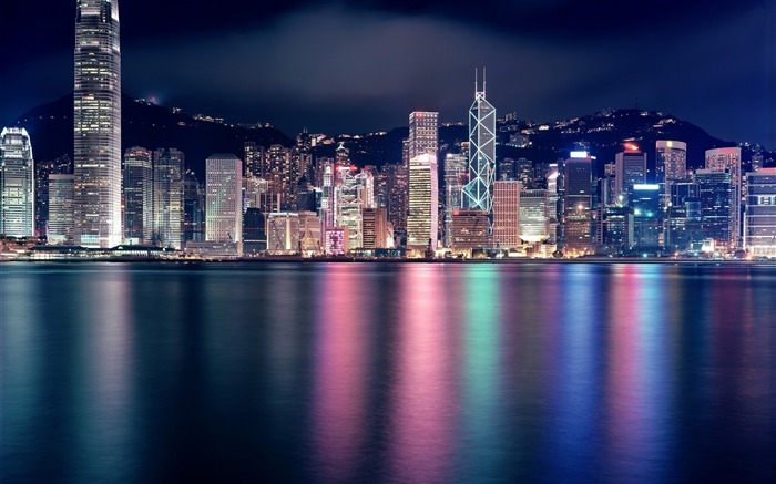 luces de Hong Kong reflejando-Travel Wallpaper Vistas:9944