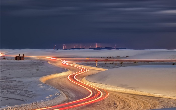 nuit d'hiver de la route de neige-Photographie HD fond d'écran Vues:6861