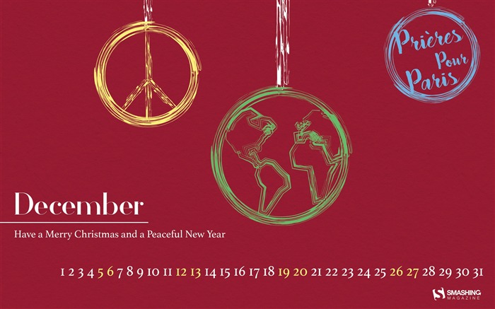 Dec Peace-Décembre 2015 Calendrier fond d'écran Vues:5921