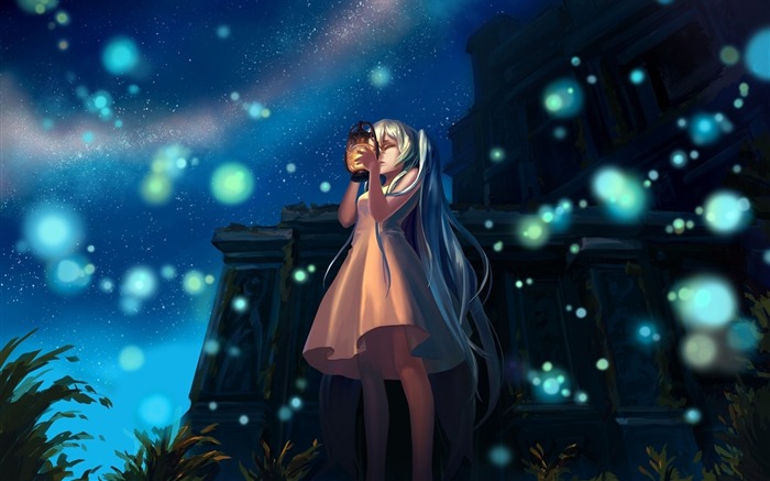 Fille allume la lampe de nuit-2015 Anime Fond d'écran Vues:10047