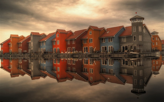 Casas junto al lago-Paisaje HD fondo de pantalla Vistas:9671