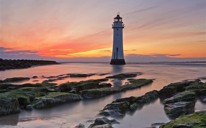 Le coucher du soleil Phare côte moussue-Nature Fonds d'écran Vues:9570