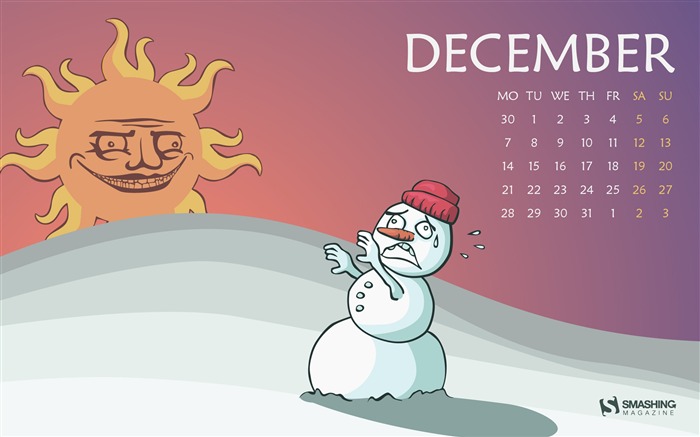 bonhomme de neige de fusion-Décembre 2015 Calendrier fond d'écran Vues:6733