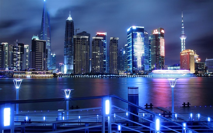 Fondo de pantalla de luz nocturna del paisaje de la noche de Shanghai Vistas:10874