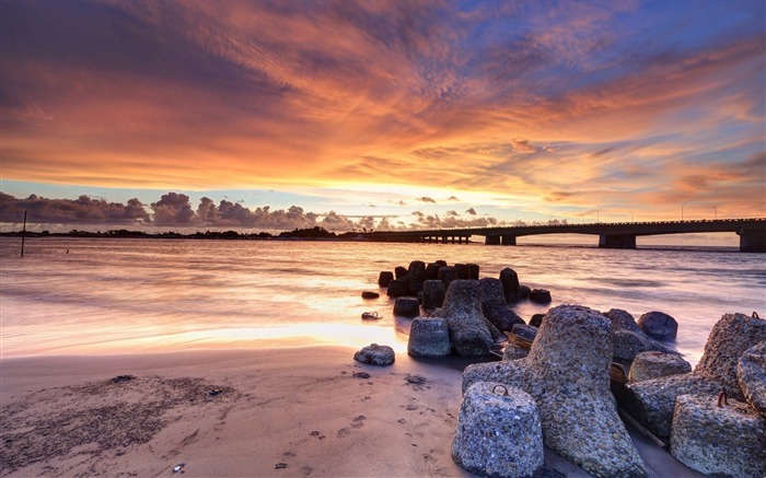 Incroyable nuages de coucher pont de pierre-Nature Fond d'écran HD Vues:8265