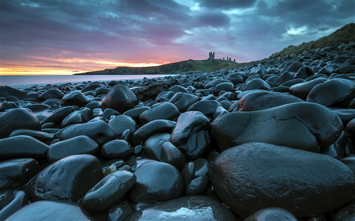 Wet stones coast sunset-Nature theme wallpaper Views:8106 Date:2015/12/6 3:14:49