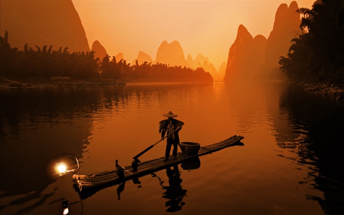 Asie Chine Li River Voyage Sunset-Paysage HD Fond d'écran Vues:11364