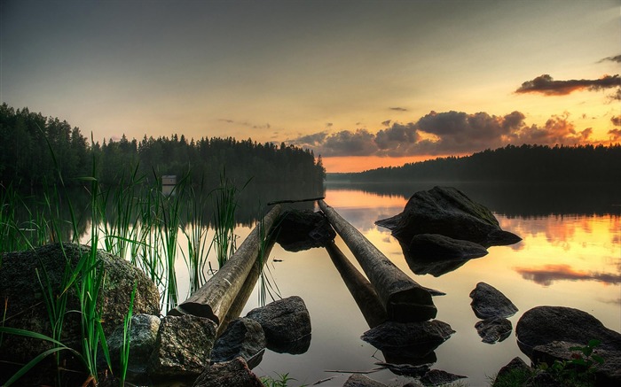 Rocky lake shore-Nature Photo fondo de pantalla HD Vistas:6189