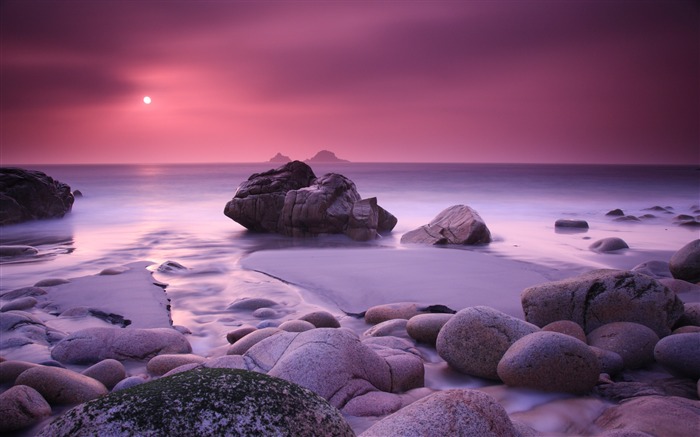 Plage roches coucher de soleil-Décor parfait HD Fonds d'écran Vues:9316