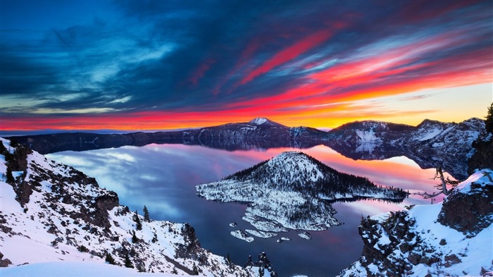 Crater lake sunrise winter-Perfect Scenery HD Wallpaper Visualizações:9123