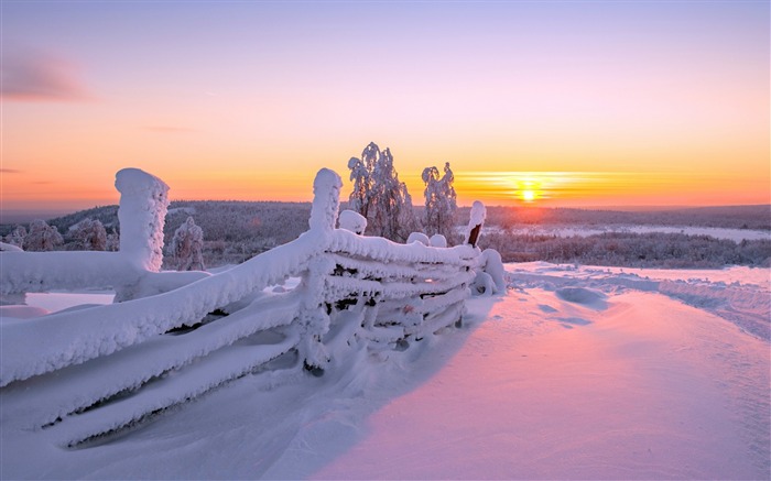 Sunset clôture d'hiver-Paysages HD Fond d'écran Vues:6394