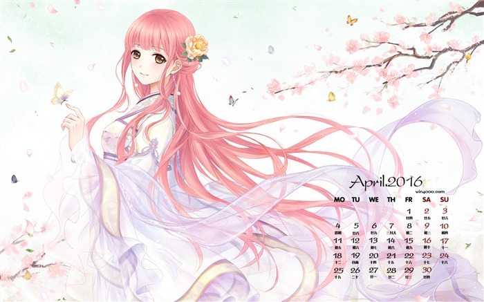 Anime romantic cherry-April 2016 Calendar Wallpaper Views:10104 Date:2016/3/30 8:24:19