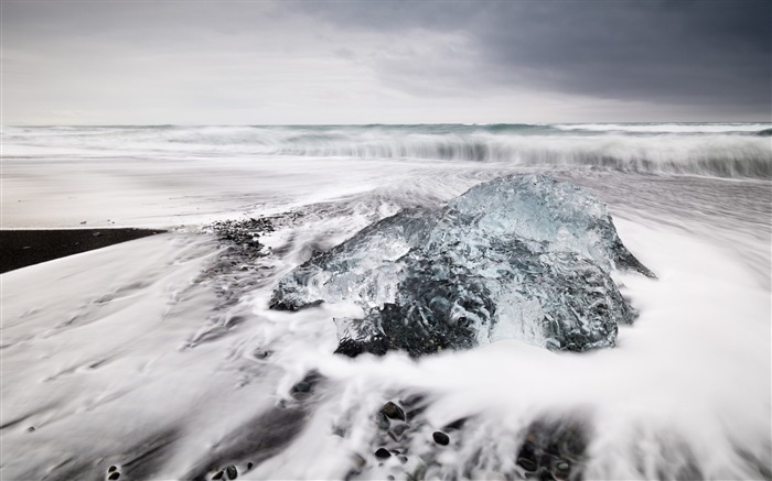 Jokulsarlon plage du lagon noir-nature photo HD fond d'écran Vues:7976