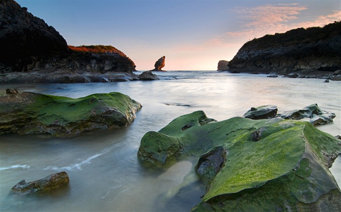 Praia Green Moss Rocks-LOMO photo HD wallpaper Visualizações:7929