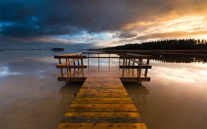 Bridge lake wooden pier sweden-Natureza papel de parede de alta qualidade Visualizações:9093