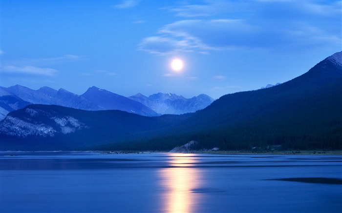 Salida de la luna lagos alberta Canadá-Naturaleza paisaje HD fondo de pantalla Vistas:9631