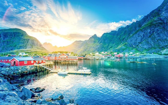 lofoten norvège lac montagnes maison-Nature haute qualité Fond d'écran Vues:11331