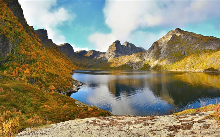 Montanhas glaciares do lago autumn - tema paisagem tema HD Visualizações:7785