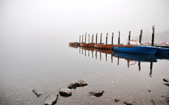 Nevoeiro lago barco pier-Paisagem tema HD Wallpaper Visualizações:8727