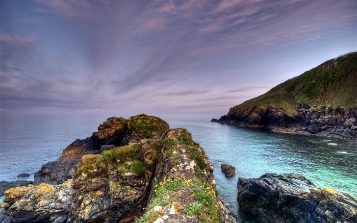 pierres du soir de mer rochers herbe-Nature Paysage HD Fond d'écran Vues:7627