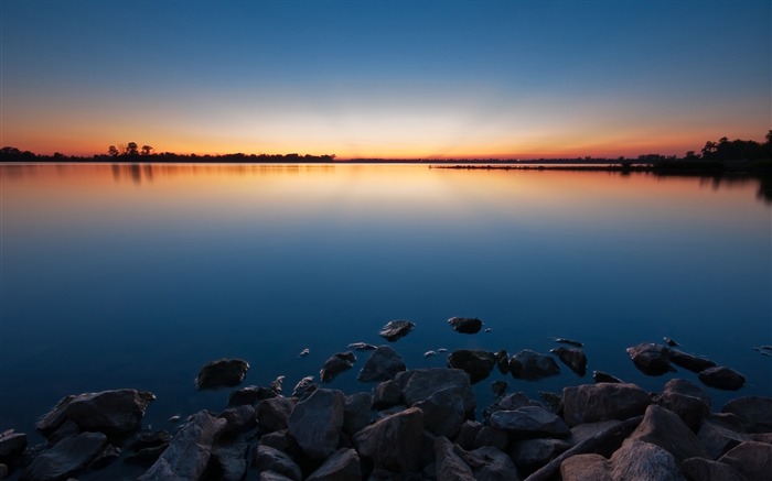 Stones water lake evening-Nature Papel de Parede de Alta Qualidade Visualizações:7292